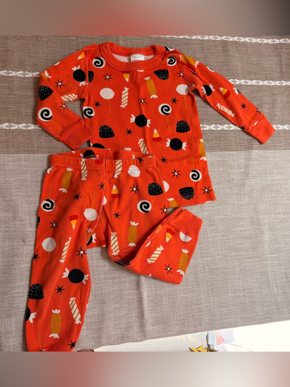 Kids Orange Candy-Print Two-Piece Pajamas- Halloween